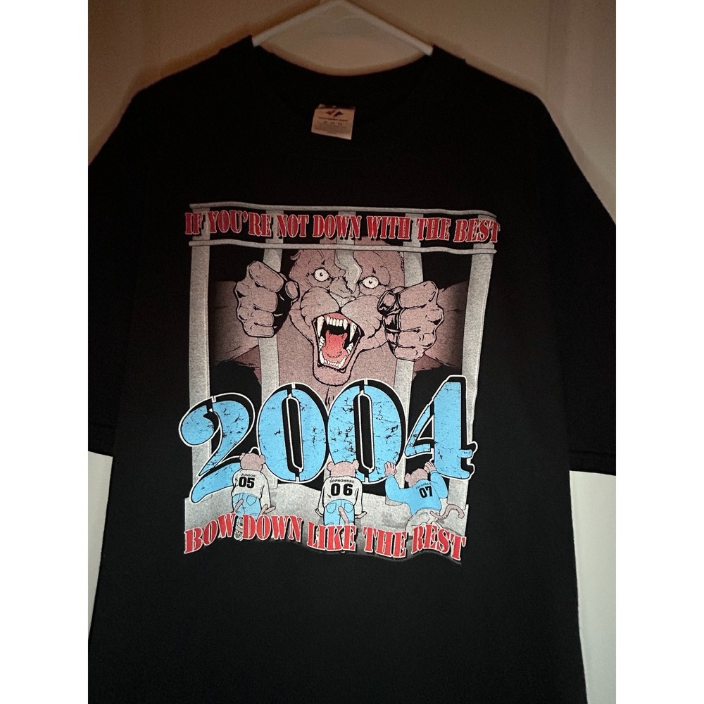 Vintage Y2k 2004 Seniors High School Bobcat Jail Double Sided Graphic T-Shirt